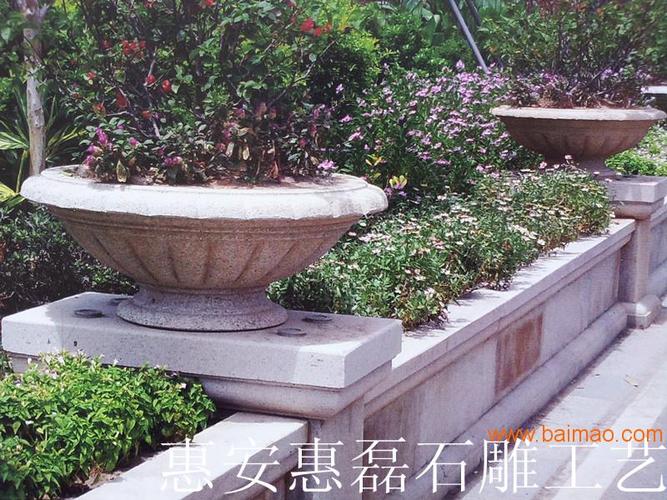 石材摆件厂家生产 石雕花钵 石头花钵加工